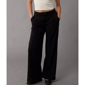 American Eagle Curvy Wide Leg Trouser Stretch Short High-rise Size 14 32W Black